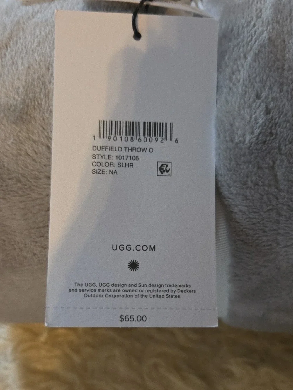 UGG Light Grey Plush Throw Blanket with Ribbon